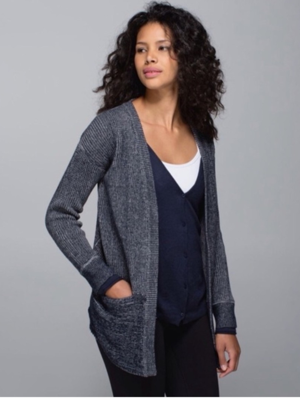 lululemon athletica Heathered Gray Open-Front Knit Cardigan